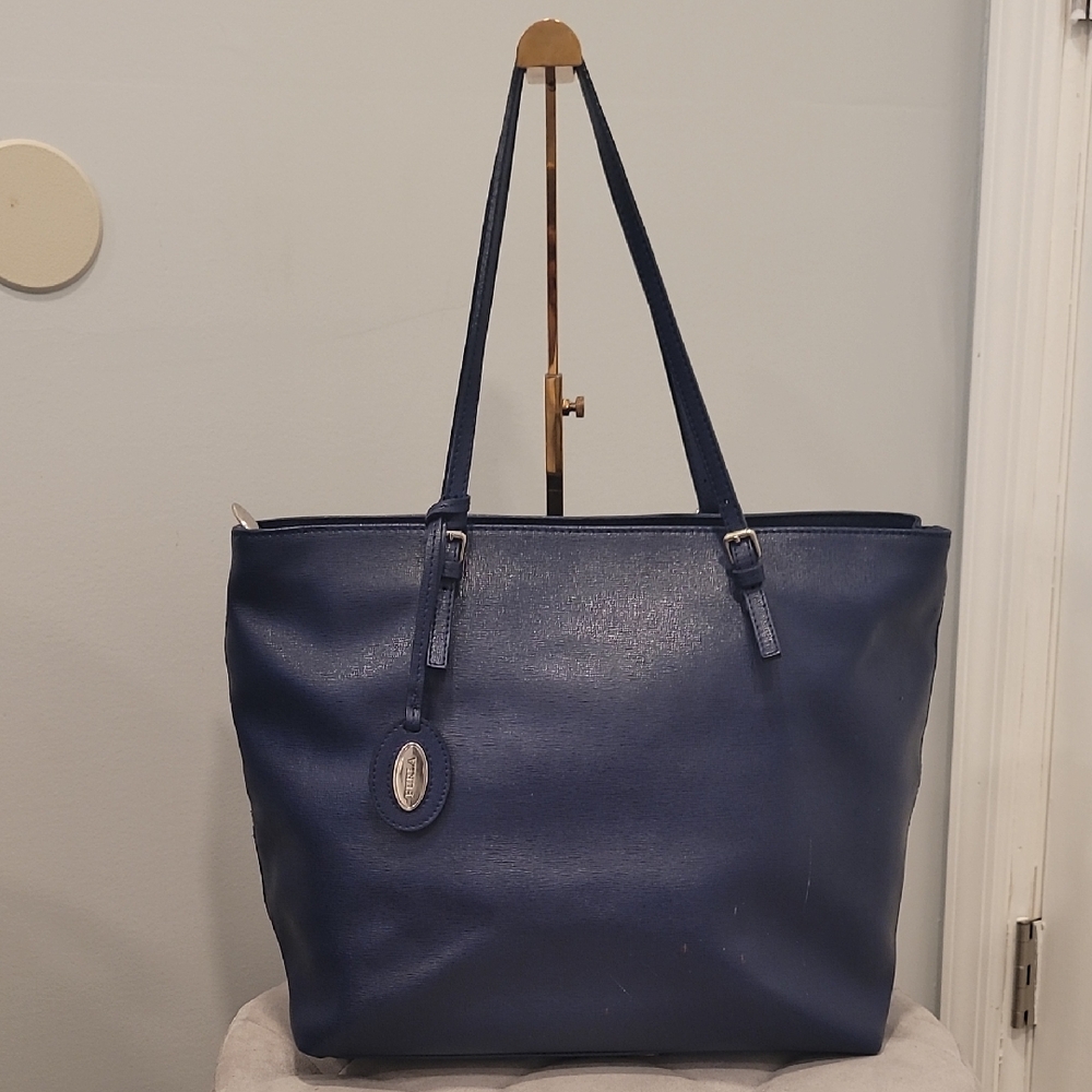 FURLA Classic Ink/Blue Saffiano Leather D-light Shopper Tote Bag